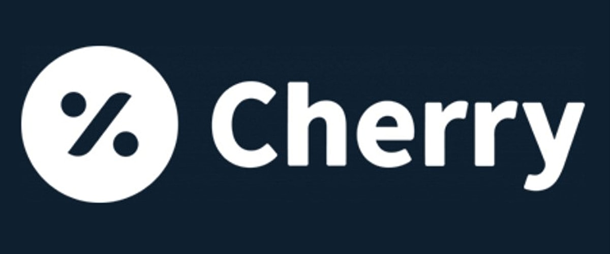 Cherry logo with percentage symbol and dark background.