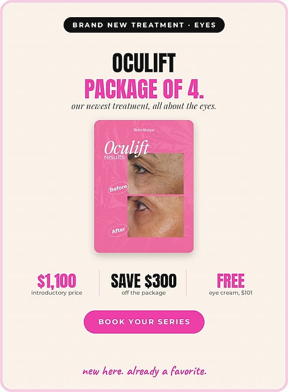 Oculift eye treatment promotion with before and after.